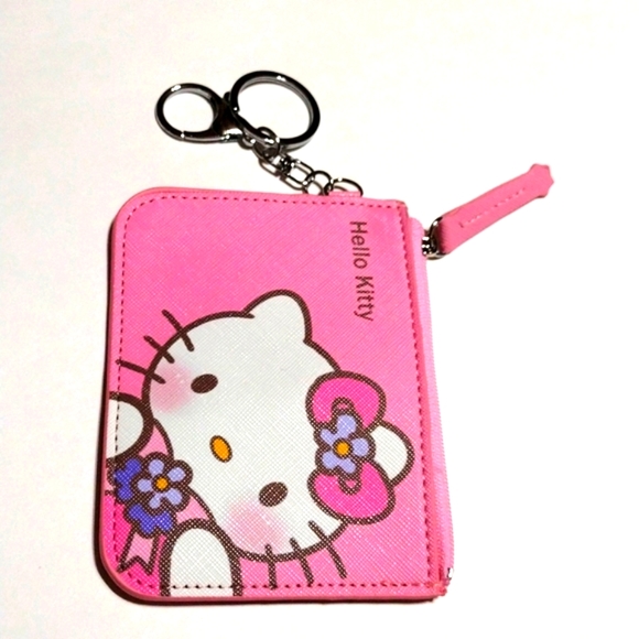 Hello Kitty Faux Leather Coin Purse Card Holder Key Chain Backpack ID Tag, NRE - Picture 3 of 4